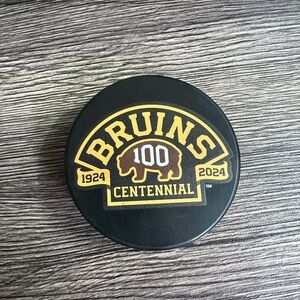 Centennial Black Hockey Puck: Boston Bruins
